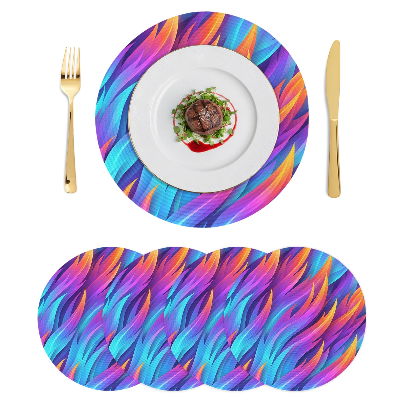 Abstract Flame Round Placemats Set of 4 Blue Purple Orange Flames ...