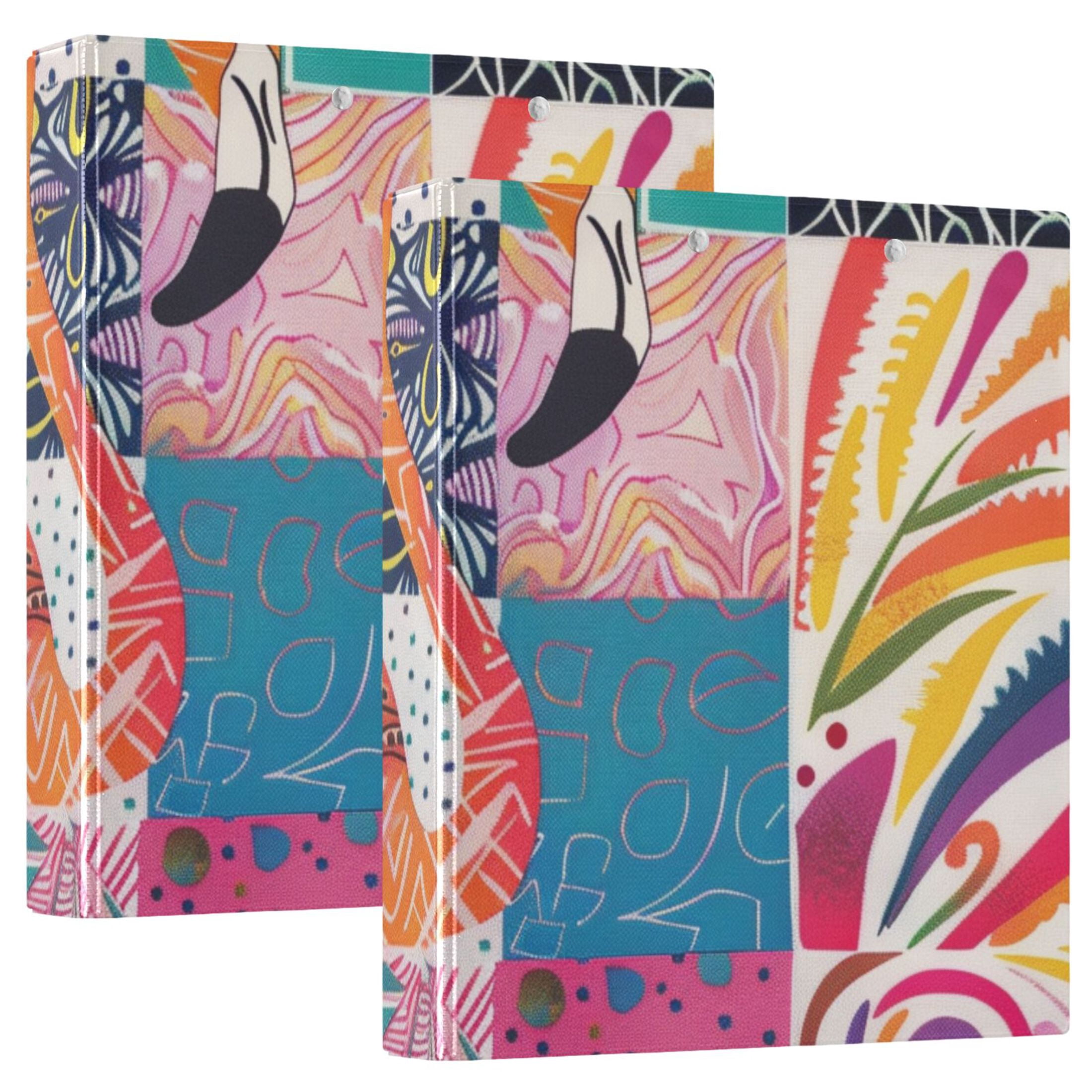 Abstract Flamingo 3 Ring Binders 1.5 inch Hardcover File Folders with Interior Pockets A4 Size Organizer for School Office Hospital