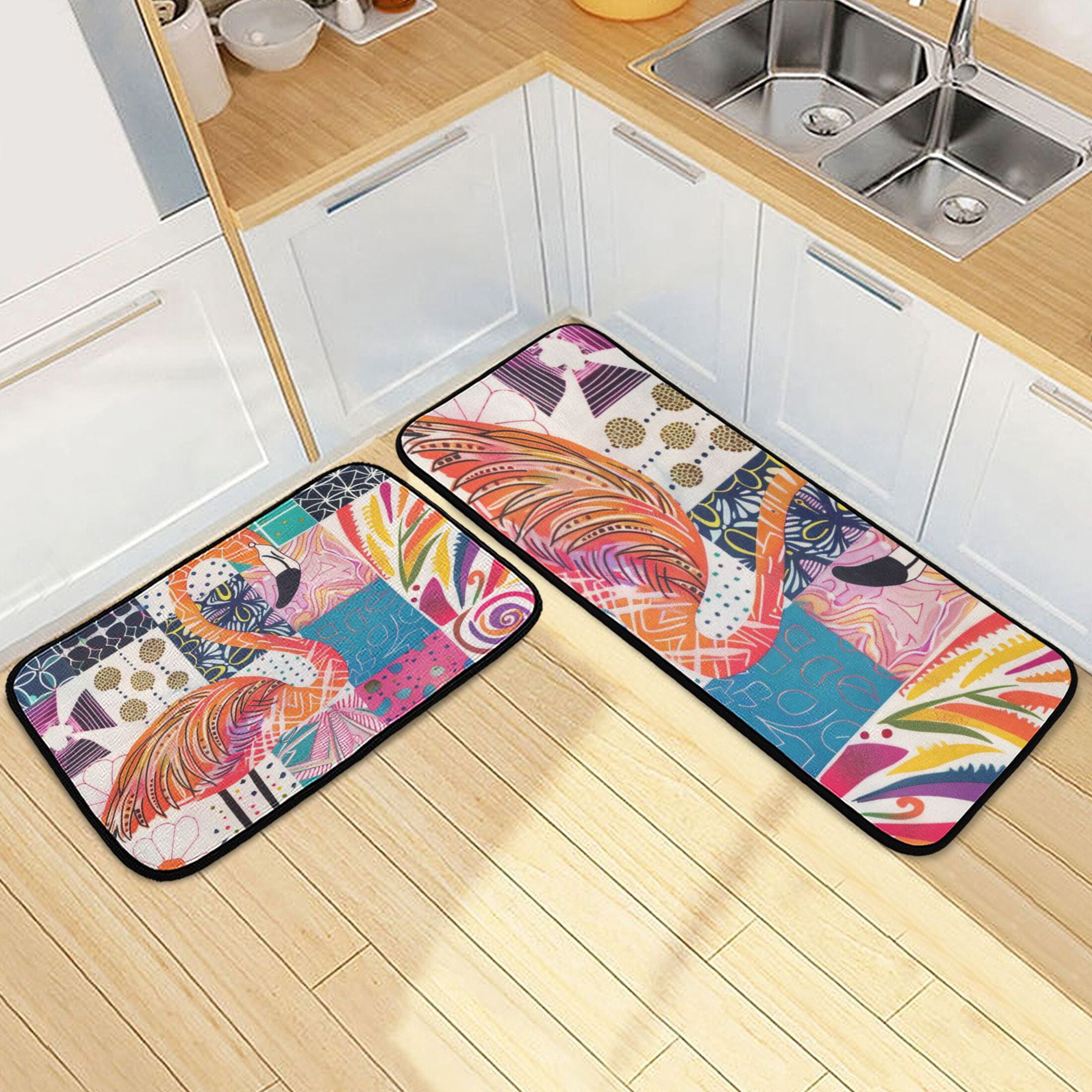 Abstract Flamingo Kitchen Mats Non Slip Standing Desk Mat Runner Rug ...