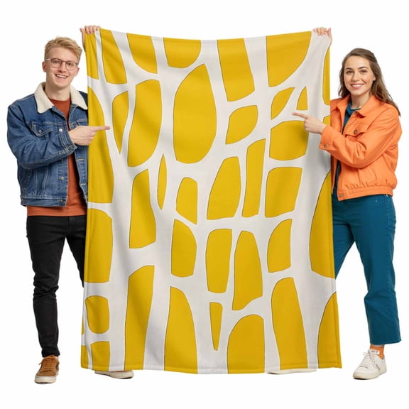 Abstract Flannel Blanket for Bed,Travel and Camping, Modernism Yellow Color Block Line Pattern Super Soft Cozy Blanket for All Seasons 32"x48"