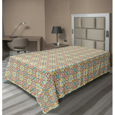 Abstract Flat Sheet, Colorful Artwork of Various Shapes and Polka Dots, Soft Comfortable Top Sheet Decorative Bedding 1 Piece, 6 Sizes, Burnt Sienna Multicolor, by Ambesonne
