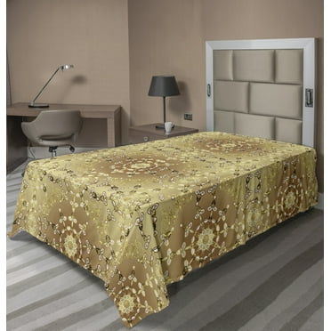Ambesonne Abstract Flat Sheet, Connected Royal Motifs, Twin Size, Caramel and Multicolor