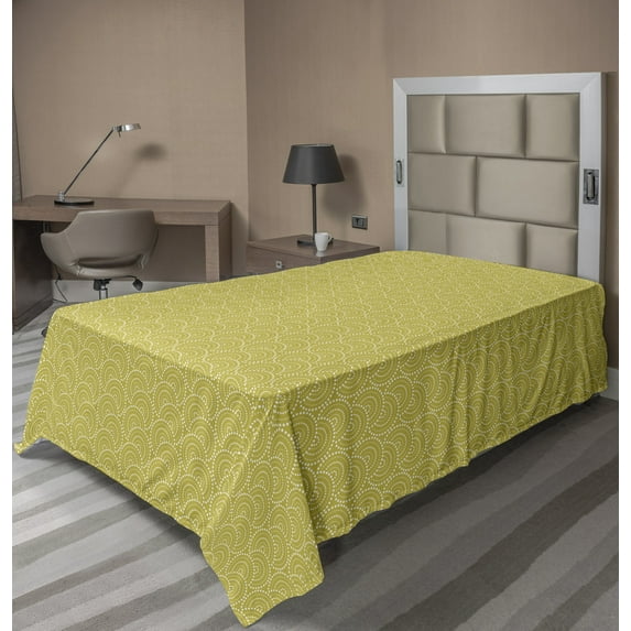 Abstract Flat Sheet, Contemporary Pattern of Polka Dots Composing Intricate Circles in Monotone Style, Soft Comfortable Top Sheet Decorative Bedding 1 Piece, 6 Sizes, Khaki White, by Ambesonne