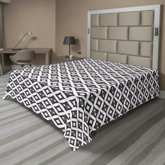 Abstract Flat Sheet, Continuous Intertwined Circles and Stripes Illustration on Plain Backdrop, Soft Comfortable Top Sheet Decorative Bedding 1 Piece, 6 Sizes, White and Eggplant, by Ambesonne