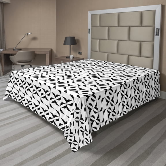 Abstract Flat Sheet, Continuous Monochromatic Curved Flower Like Motifs Illustration Print, Soft Comfortable Top Sheet Decorative Bedding 1 Piece, 6 Sizes, White and Charcoal Grey, by Ambesonne