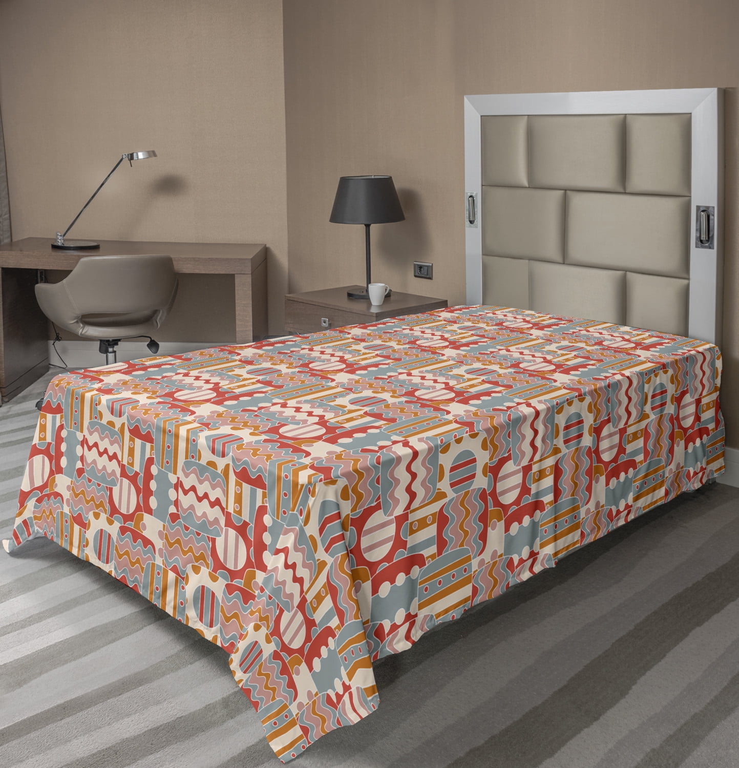 Taupe and White Twin XL Microfiber Flat Sheet