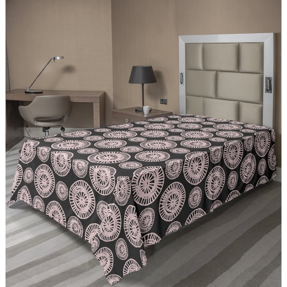Abstract Flat Sheet, Doodle Style Circles Ornamental Random Scribbles Pattern Drawn by Hand, Soft Comfortable Top Sheet Decorative Bedding 1 Piece, 6 Sizes, Dark Grey and Blush, by Ambesonne
