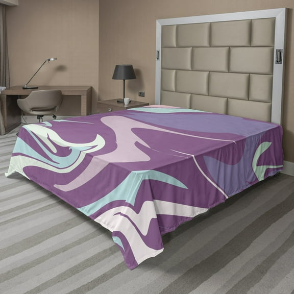 Ambesonne Abstract Flat Sheet, Pastel Colors Exotic Paint, Queen Size, Pale Purple and Multicolor