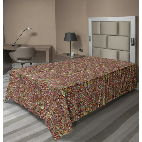 Abstract Flat Sheet, Funky Curved Geometric Waves Forming Colorful Flower Petals Jumble Pattern, Soft Comfortable Top Sheet Decorative Bedding 1 Piece, 6 Sizes, Multicolor, by Ambesonne