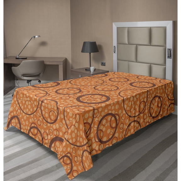 Abstract Flat Sheet, Geometric Pattern Illustration Circles and Polka Dots on Background, Soft Comfortable Top Sheet Decorative Bedding 1 Piece, 6 Sizes, Pale Vermilion Multicolor, by Ambesonne