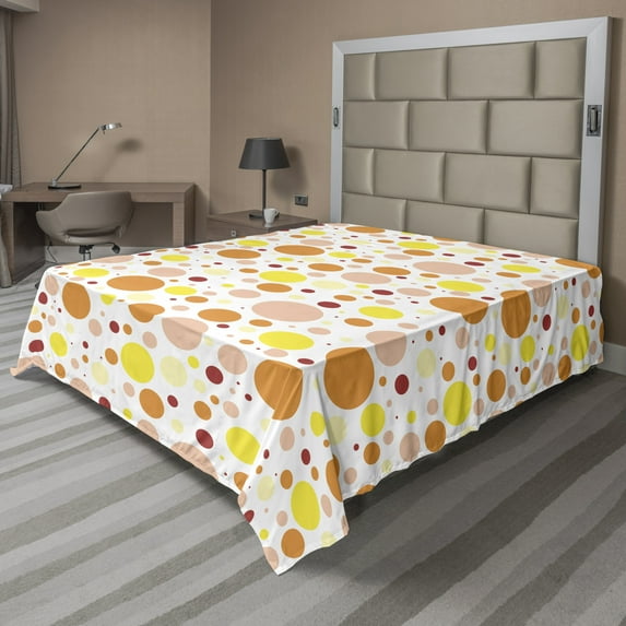 Abstract Flat Sheet, Geometric Round Shaped Circles and Polka Dots Oval Pastel Repetition, Soft Comfortable Top Sheet Decorative Bedding 1 Piece, 6 Sizes, Peach and Dark Orange, by Ambesonne