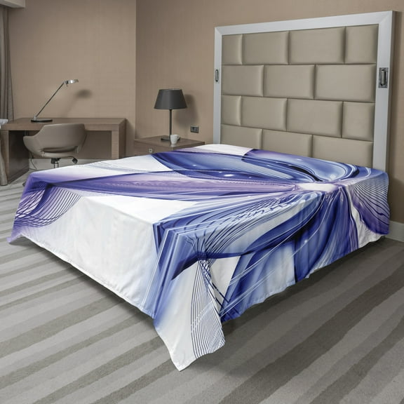 Ambesonne Abstract Flat Sheet, Geometric Flowers, Full Size, Purple White and Blue