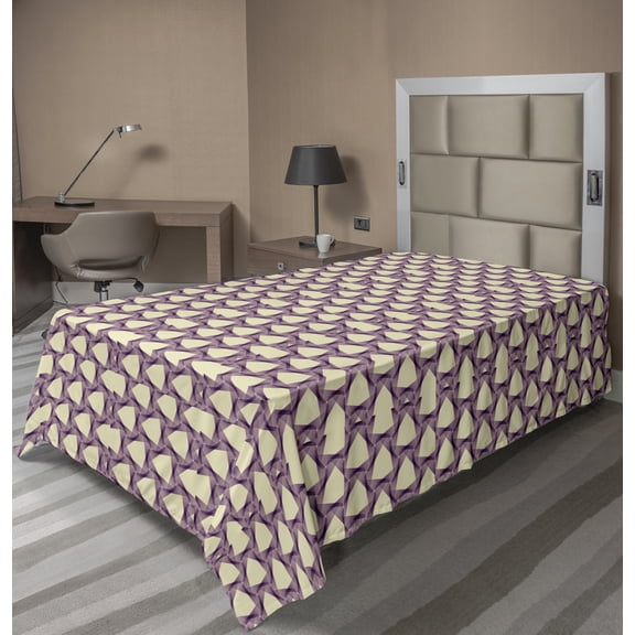 Ambesonne Abstract Flat Sheet, Graphic Tile Triangle, Twin Size, Purple Cream