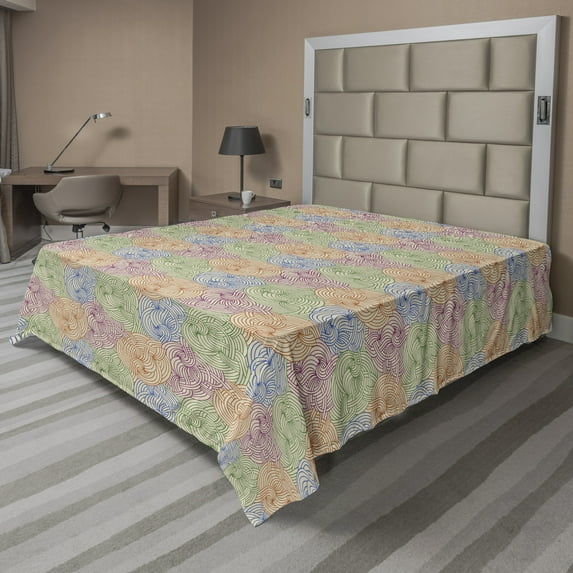 Ambesonne Abstract Flat Sheet, Curved Stripes Motifs, Queen Size, Multicolor