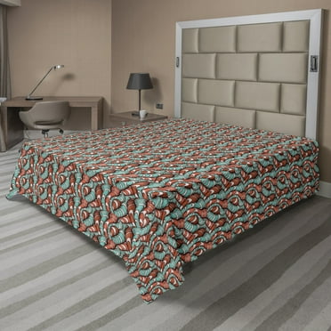 Abstract Flat Sheet, Hand Drawn Style Wavy Striped Bold Lines with Rough Grunge Look, Soft Comfortable Top Sheet Decorative Bedding 1 Piece, 6 Sizes, Vermilion Turquoise, by Ambesonne