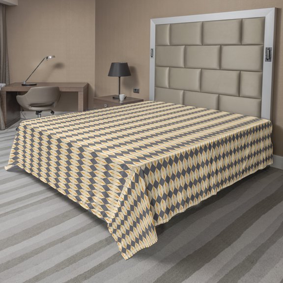 Ambesonne Abstract Flat Sheet, Surreal Geometric Layout, Full Size, Dimgray Orange