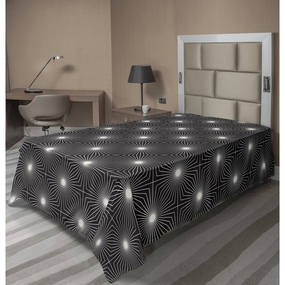 Ambesonne Abstract Flat Sheet, Lattice Inspired Modern, Twin Size, Dark Grey and Eggshell