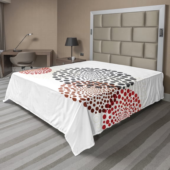 Ambesonne Abstract Flat Sheet, Circled Modern Dots, King Size, Maroon Grey Red