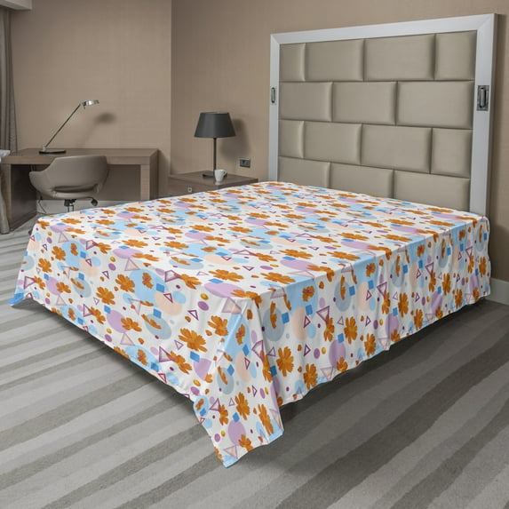 Ambesonne Abstract Flat Sheet, Petal and Geometric Shapes, California King, Pale Taupe Multicolor