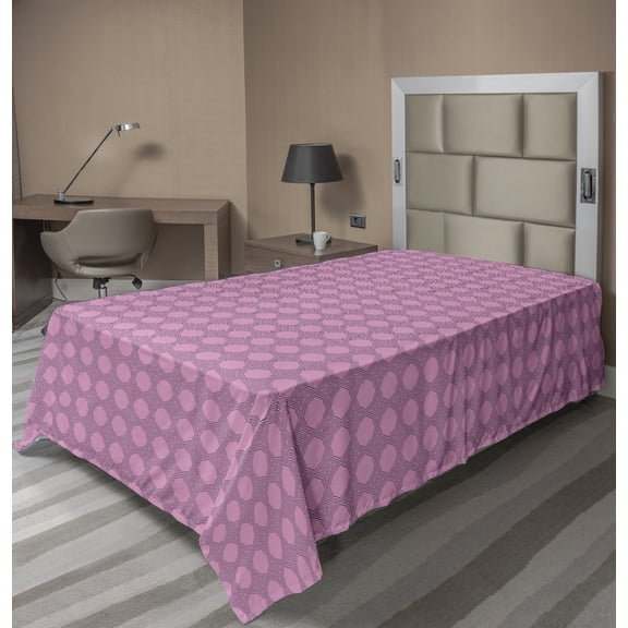 Ambesonne Abstract Flat Sheet, Symmetric Repetitive Art, Twin Size, Pink and Charcoal Grey