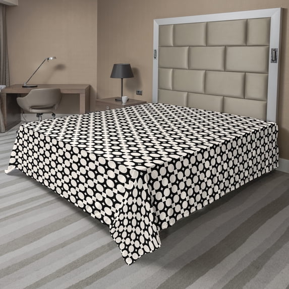 Ambesonne Abstract Flat Sheet, Monochrome Squares Circles, Queen Size, Charcoal Grey Eggshell