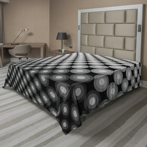 Ambesonne Abstract Flat Sheet, 3D Digital Mosaic Dots, California King, Black White Grey