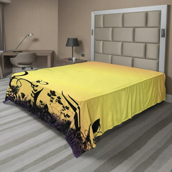 Ambesonne Abstract Flat Sheet, Ombre Sunset Botany, Queen Size, Multicolor