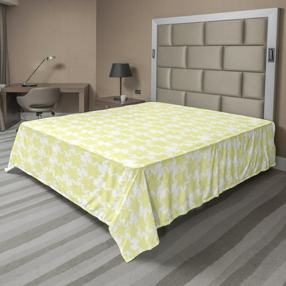 Abstract Flat Sheet, Ornamental and Doodle Style Star Motifs Artistically Drawn by Hand, Soft Comfortable Top Sheet Decorative Bedding 1 Piece, 6 Sizes, Pastel Yellow and White, by Ambesonne