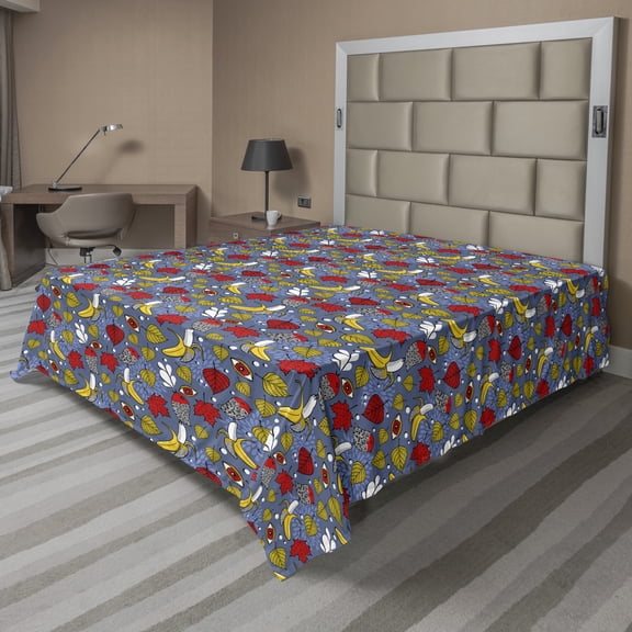 Ambesonne Abstract Flat Sheet, Leaf Banana Eye and Avian, Full Size, Multicolor