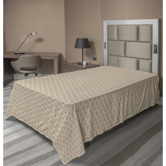 Ambesonne Abstract Flat Sheet, Continuing Vintage Motifs, TwinXL Size, Warm Taupe and Beige