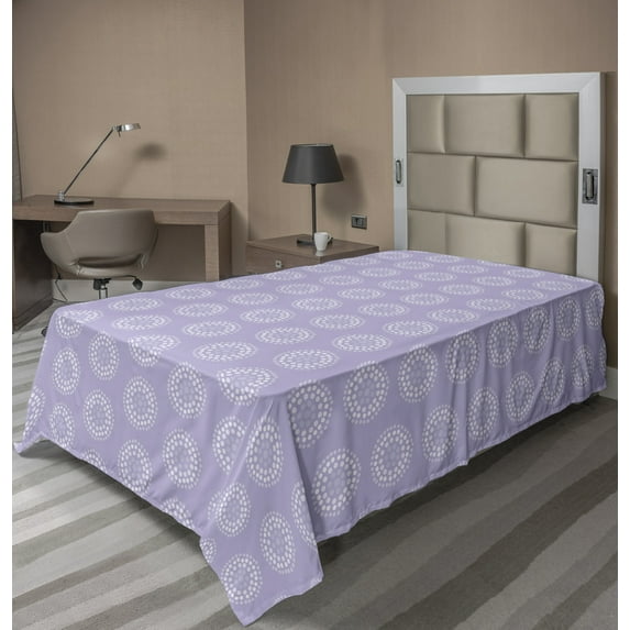 Abstract Flat Sheet, Random Sketch Style Dots in Circles Simplistic Illustration Print, Soft Comfortable Top Sheet Decorative Bedding 1 Piece, 6 Sizes, Lavender Blue Pale Mauve, by Ambesonne