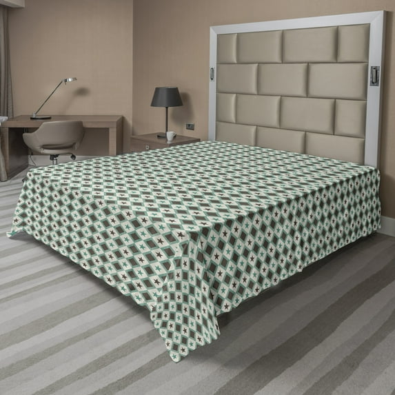 Abstract Flat Sheet, Repeating Retro Stars Squares Geometrical Argyle Inspired Symmetrical Pattern, Soft Comfortable Top Sheet Decorative Bedding 1 Piece, 6 Sizes, Taupe and Teal, by Ambesonne