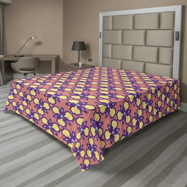 Abstract Flat Sheet, Retro Triangles Motifs in Pastel Tones Rhythmic Print, Soft Comfortable Top Sheet Decorative Bedding 1 Piece, 6 Sizes, Coral Pastel Yellow, by Ambesonne