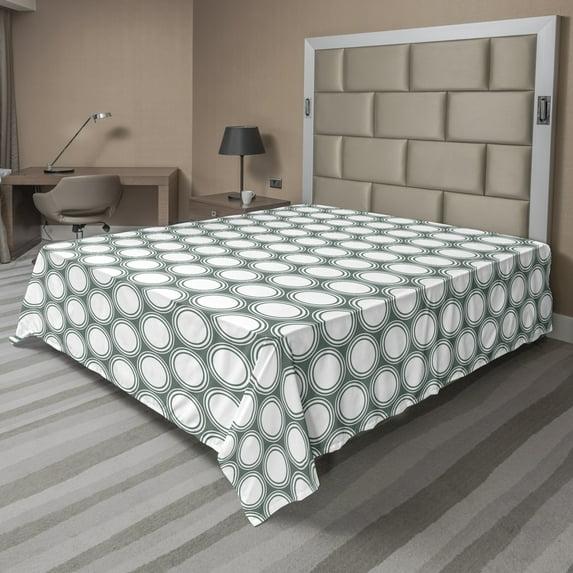 Abstract Flat Sheet, Rhythmic Simplistic Style Intertwined Motif Circles Illustration Print, Soft Comfortable Top Sheet Decorative Bedding 1 Piece, 6 Sizes, Grey Teal and White, by Ambesonne