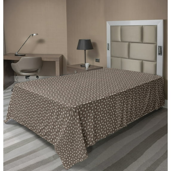 Ambesonne Abstract Flat Sheet, Mandala Inspired Shapes, Twin Size, Mauve Taupe Tan