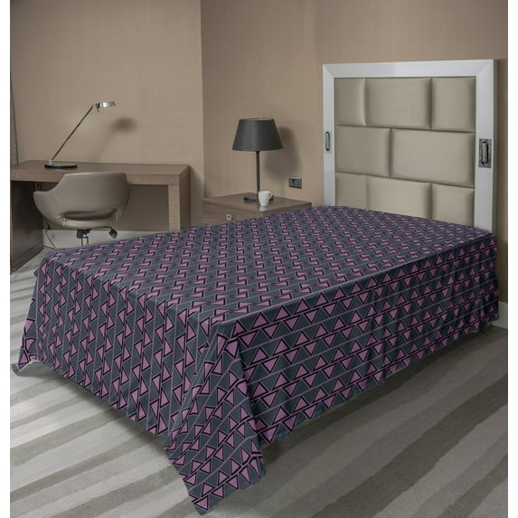 Ambesonne Abstract Flat Sheet, Vertical Streaks Triangles, Twin Size, Slate Blue Fuchsia