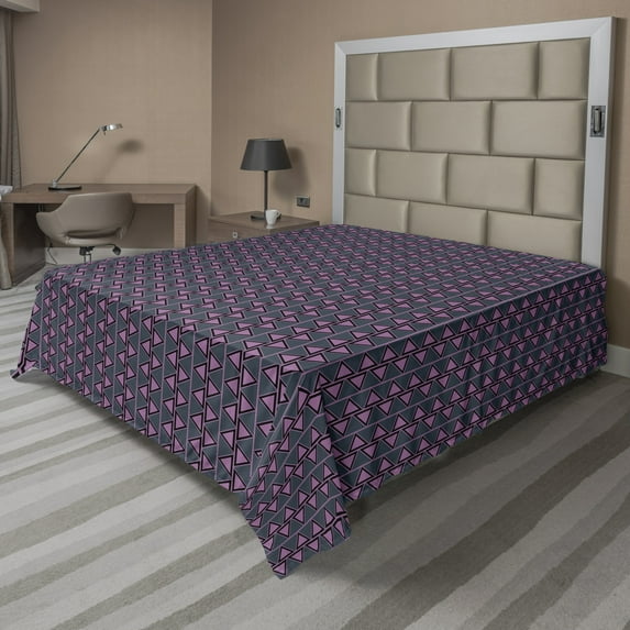 Ambesonne Abstract Flat Sheet, Vertical Streaks Triangles, Queen Size, Slate Blue Fuchsia