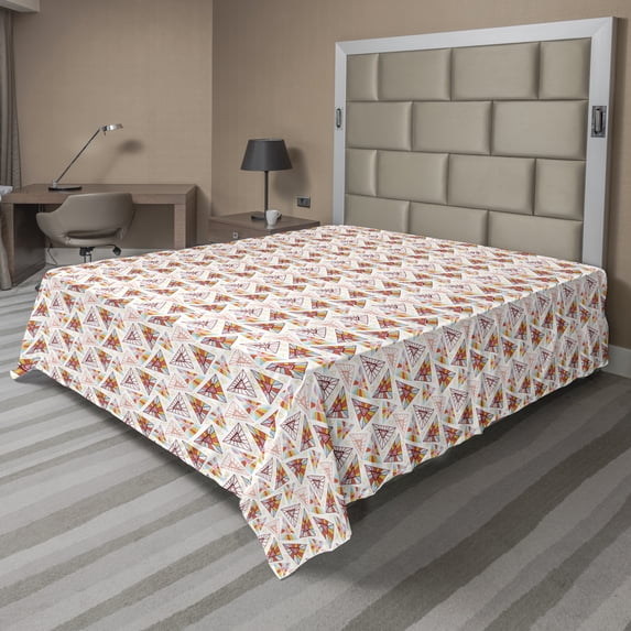 Ambesonne Abstract Flat Sheet, Ornate Polygon, Queen Size, Multicolor