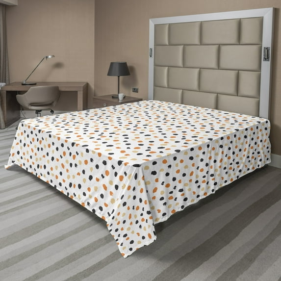 Ambesonne Abstract Flat Sheet, Brush Strokes Pastel Dots, Full Size, Marigold Charcoal Grey