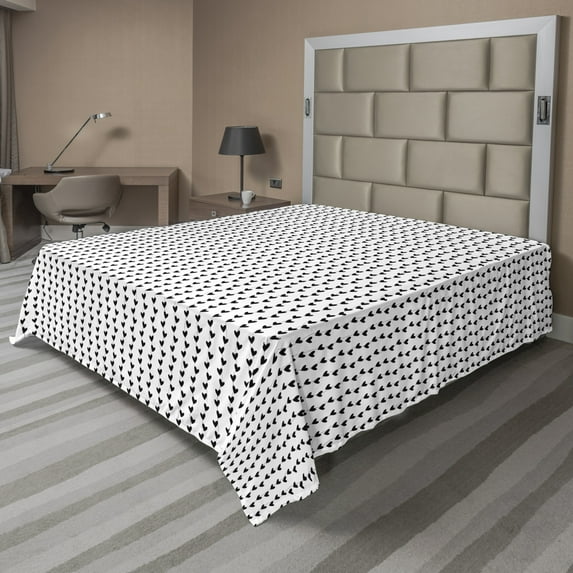Abstract Flat Sheet, Vertically Arranged Hearts on Strings Hanging on a Plain Background, Soft Comfortable Top Sheet Decorative Bedding 1 Piece, 6 Sizes, Charcoal Grey and White, by Ambesonne