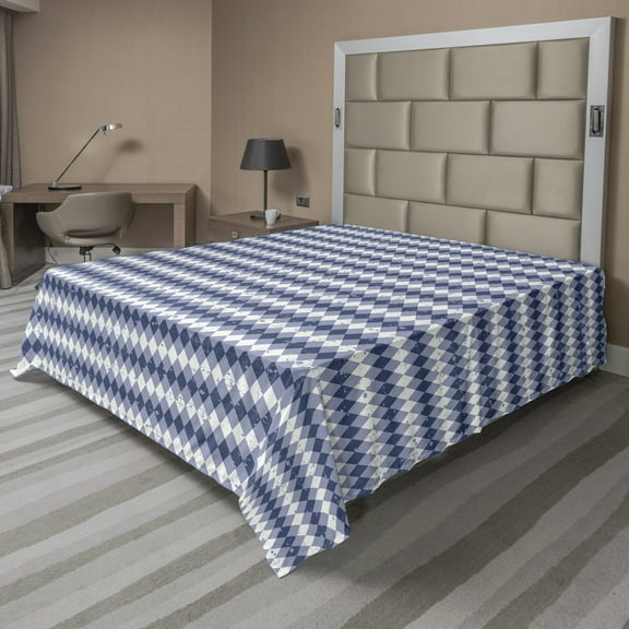 Abstract Flat Sheet, Vintage Design Illustration of Rhythmic Rhombuses in Grunge Pattern Art Print, Soft Comfortable Top Sheet Decorative Bedding 1 Piece, 6 Sizes, Multicolor, by Ambesonne