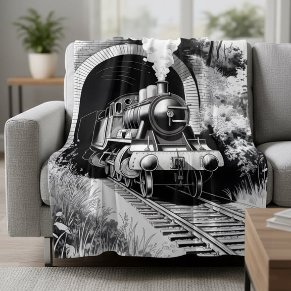 Abstract Fleece Throw Blanket Black White Trains Tunnels Line Painting Modern Art Ultra Soft Fuzzy Cozy Flannel Throw Blanket for Couch Sofa Bed Car Travel, Ideal Gifts 30x40 Inches