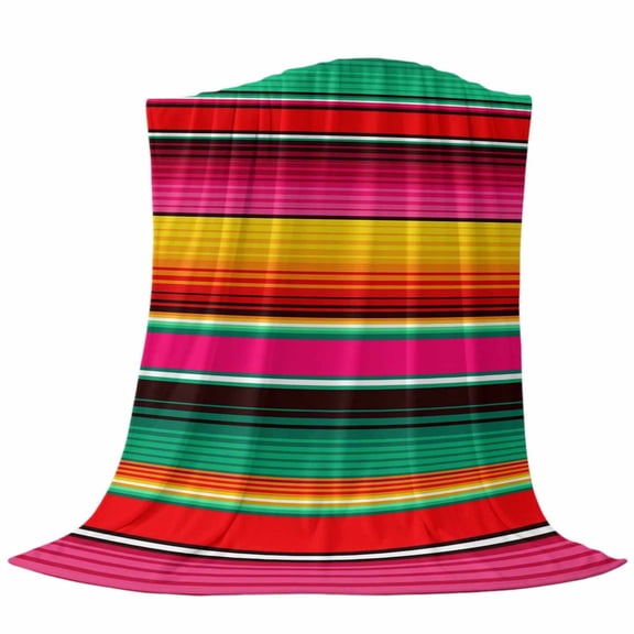 Abstract Fleece Throw Blanket Colorful Mexican Stripe Green Red Orange Farmhouse Ultra Soft Fuzzy Cozy Flannel Throw Blanket for Couch Sofa Bed Car Travel, Ideal Gifts 50x60 Inches