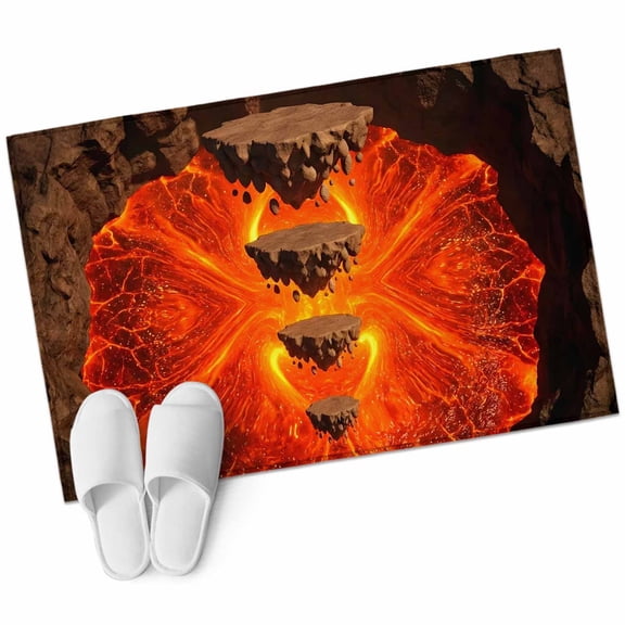 Abstract Floating Rocks Bathroom Rug Washable 2x3 Entryway Rug Non Slip Red Lava Modern Minimalist Artistic Front Door Mat Low Pile Indoor Doormat Throw Floor Carpet for Kitchen Bedroom Entrance
