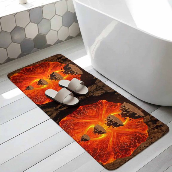 Abstract Floating Rocks Bathroom Runner Rugs Non Slip Washable Absorbent Narrow Long Bath Mat Red Lava Modern Minimalist Artistic Runner Rugs for Kitchen Hallway Bedroom Laundry 15.7"x47.2"