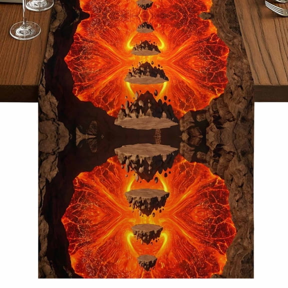 Abstract Floating Rocks Burlap Cotton Table Runner 13x36 Inches Short, Red Lava Modern Minimalist Artistic Farmhouse Table Runners, Outdoor Dining Table Decor for Baby Shower/Party/Wedding
