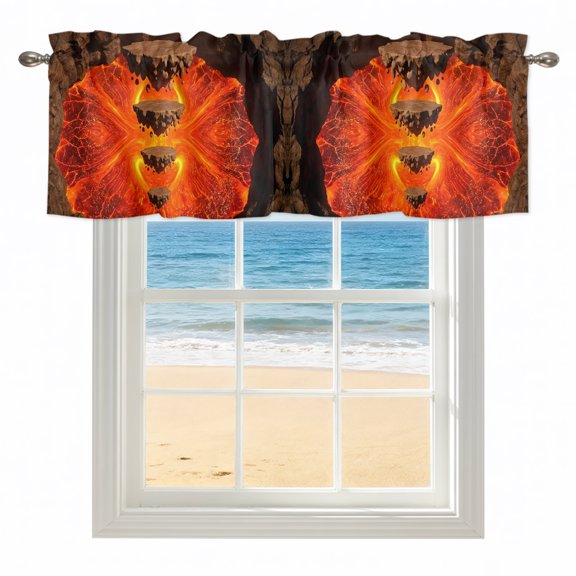 Abstract Floating Rocks Kitchen Valances for Windows 42x12 Inch Kitchen Curtains Valances Rod Pocket Red Lava Modern Minimalist Artistic Bathroom Window Valances for Window Treatment Decor
