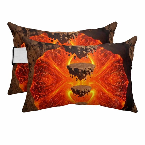 Abstract Floating Rocks Outdoor Pillows for Chaise Lounge Chair Beach Headrest Pillow Set of 2 Waterproof Lumbar Pillows with Insert&Strap Red Lava Modern Minimalist Artistic Pool Pillow 12"x20"