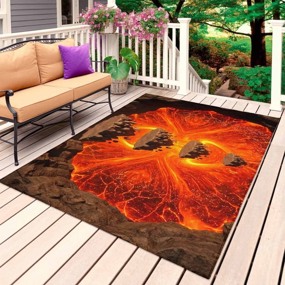 Abstract Floating Rocks Outdoor Rug for Patio/Deck/Porch, Non-Slip Large Area Rug 3 x 5 Ft, Red Lava Modern Minimalist Artistic Indoor Outdoor Rugs Washable Area Rugs, Camping Rug Carpet Runner