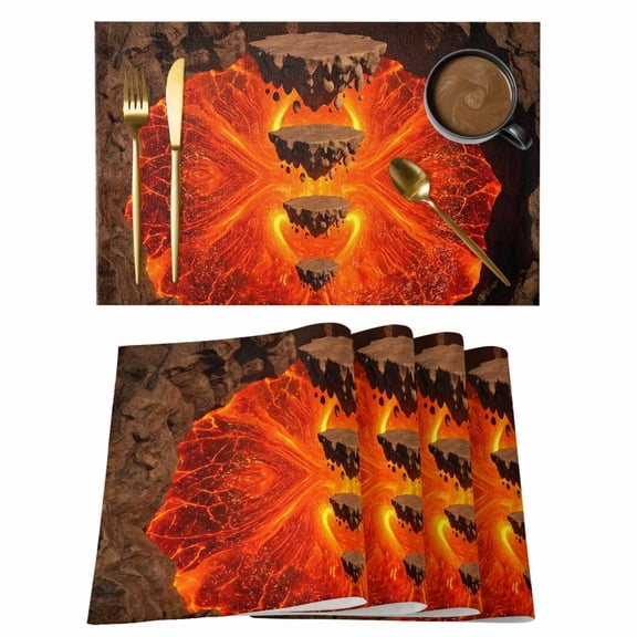 Abstract Floating Rocks Placemats Set of 12 Red Lava Modern Minimalist Artistic Place Mats Indoor Wipeable Table Mats Washable Dining Table Placemats for Kitchen Holiday Party Home Decor 13x19 Inch